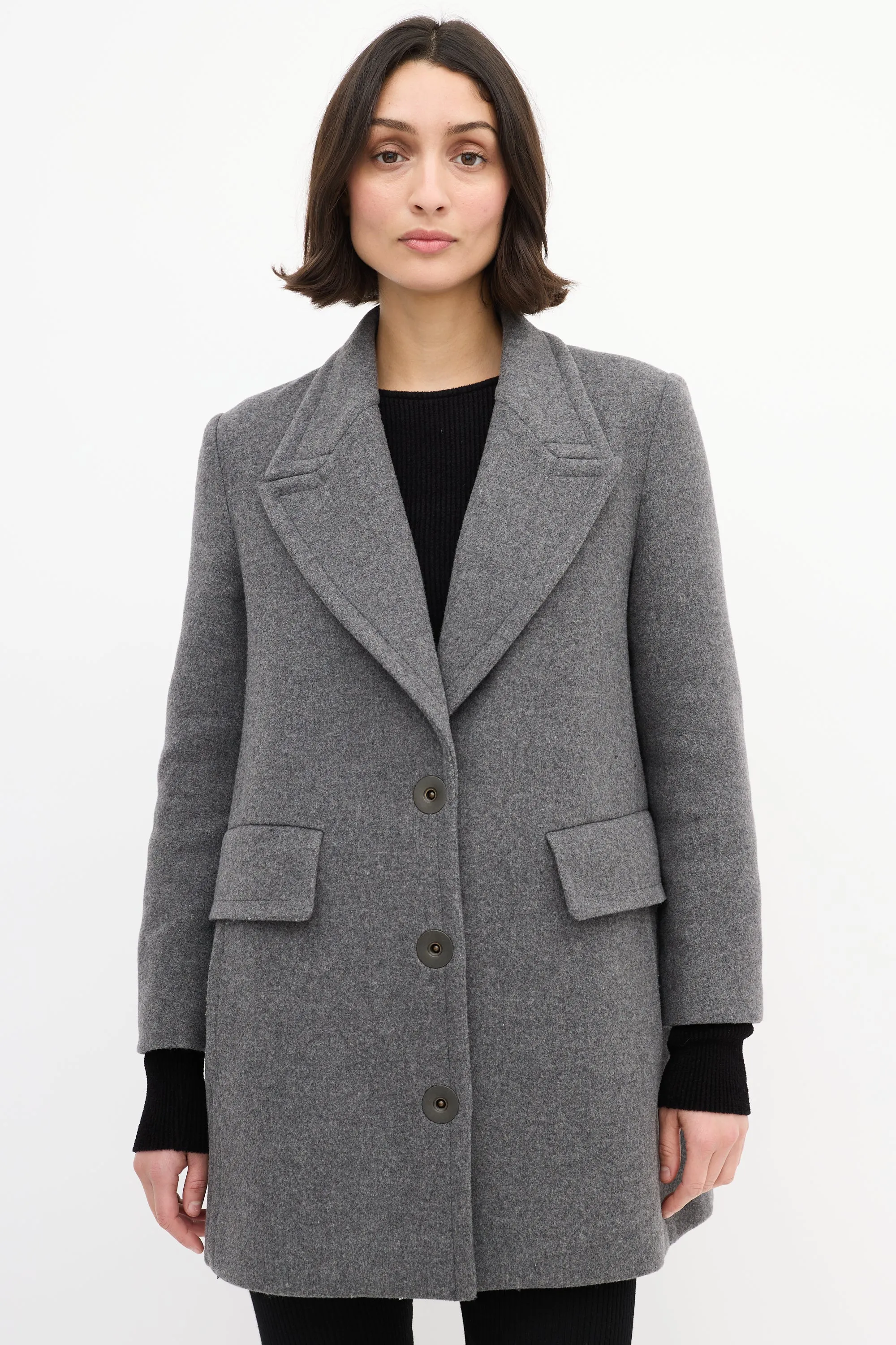 Grey Wool Mid Length Coat