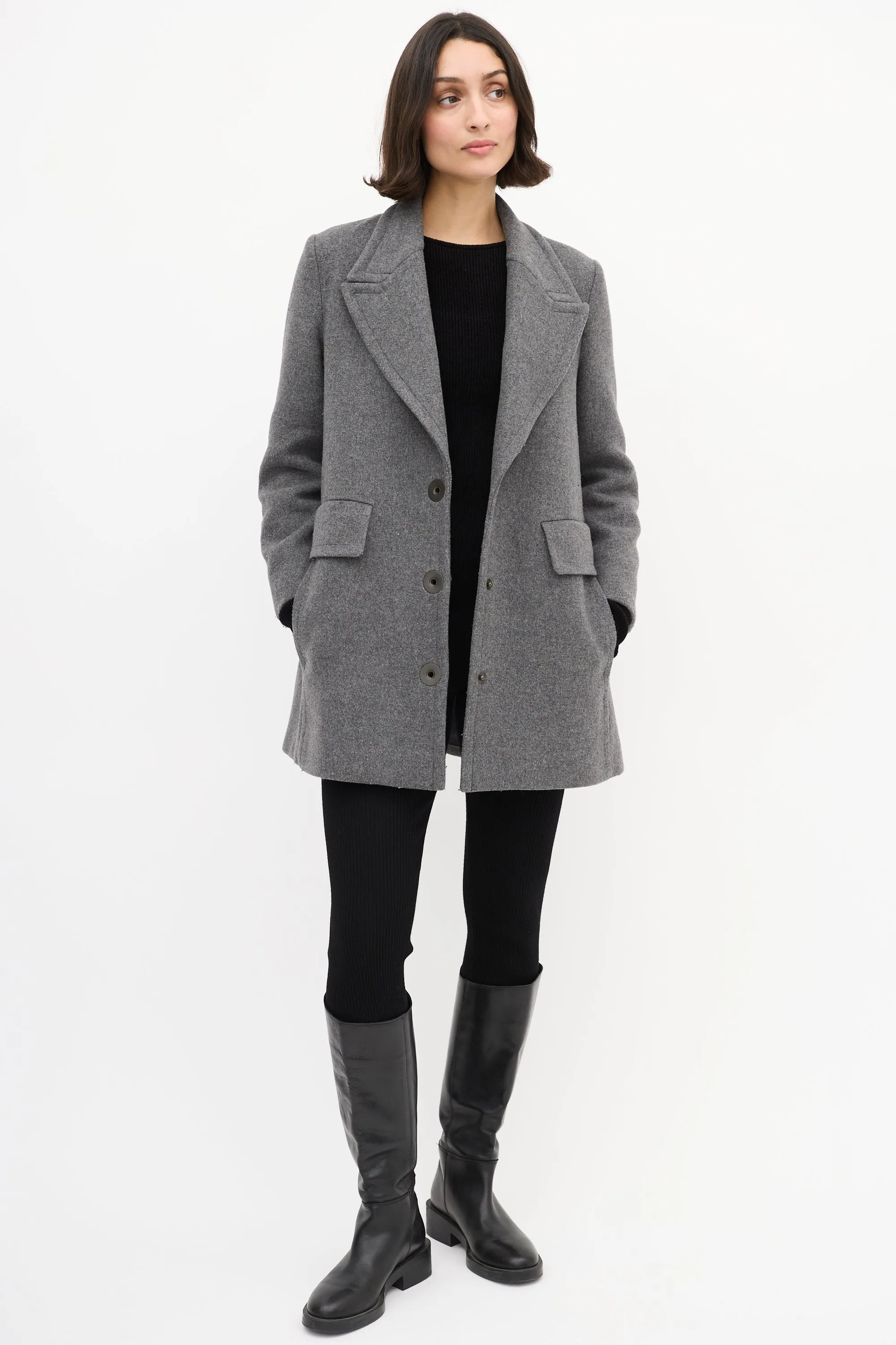 Grey Wool Mid Length Coat