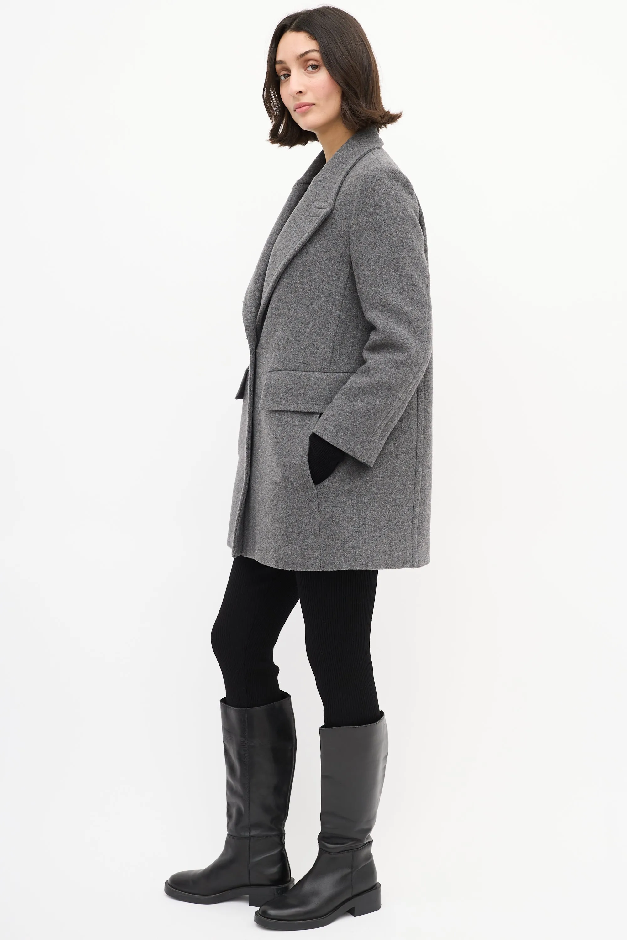 Grey Wool Mid Length Coat