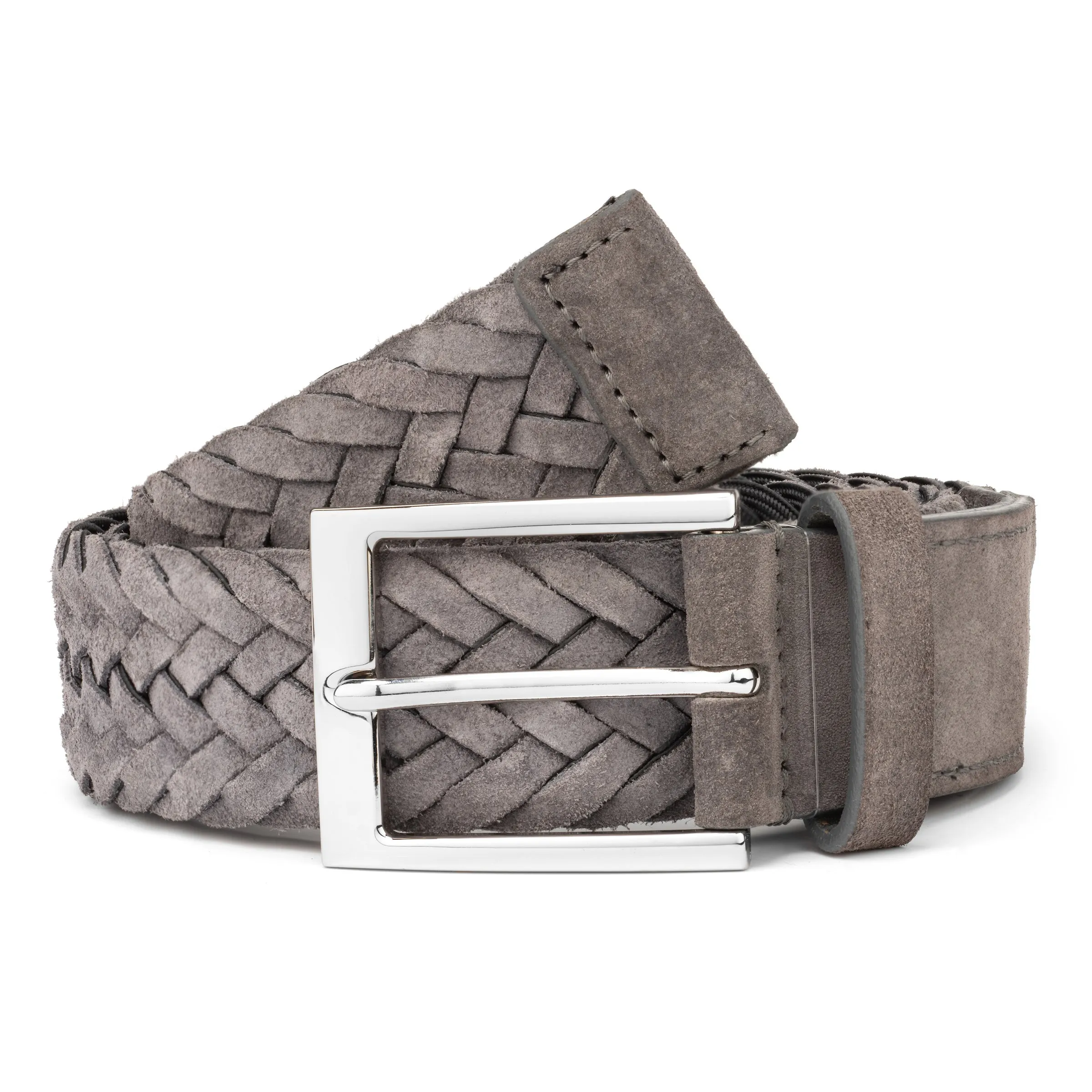 Grey Woven Suede Belt