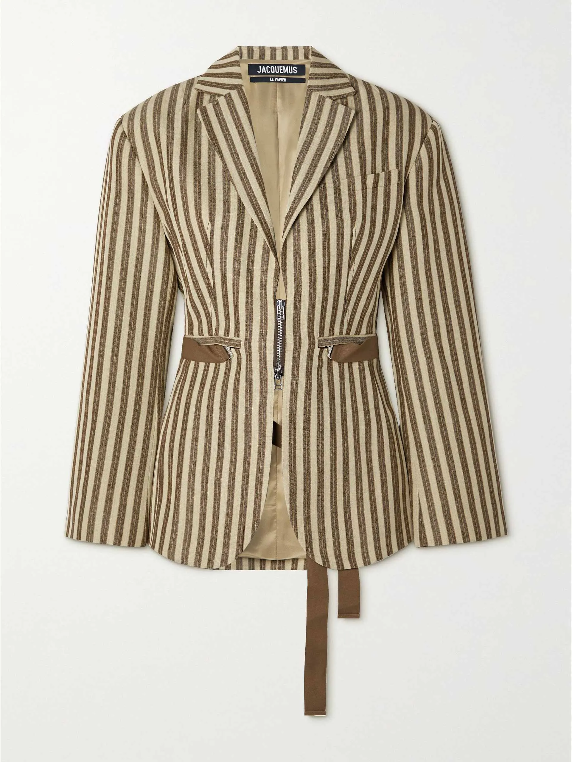 Grosgrain-trimmed striped woven blazer