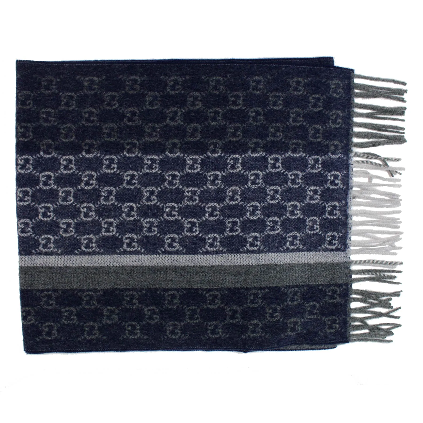 Gucci Cashmere Scarf Gray Midnight Blue GG Shawl SALE