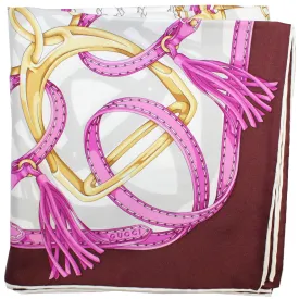 Gucci Scarf Maroon Pink Gold Equestrian Design - 36 Inch Square Twill Silk Scarf