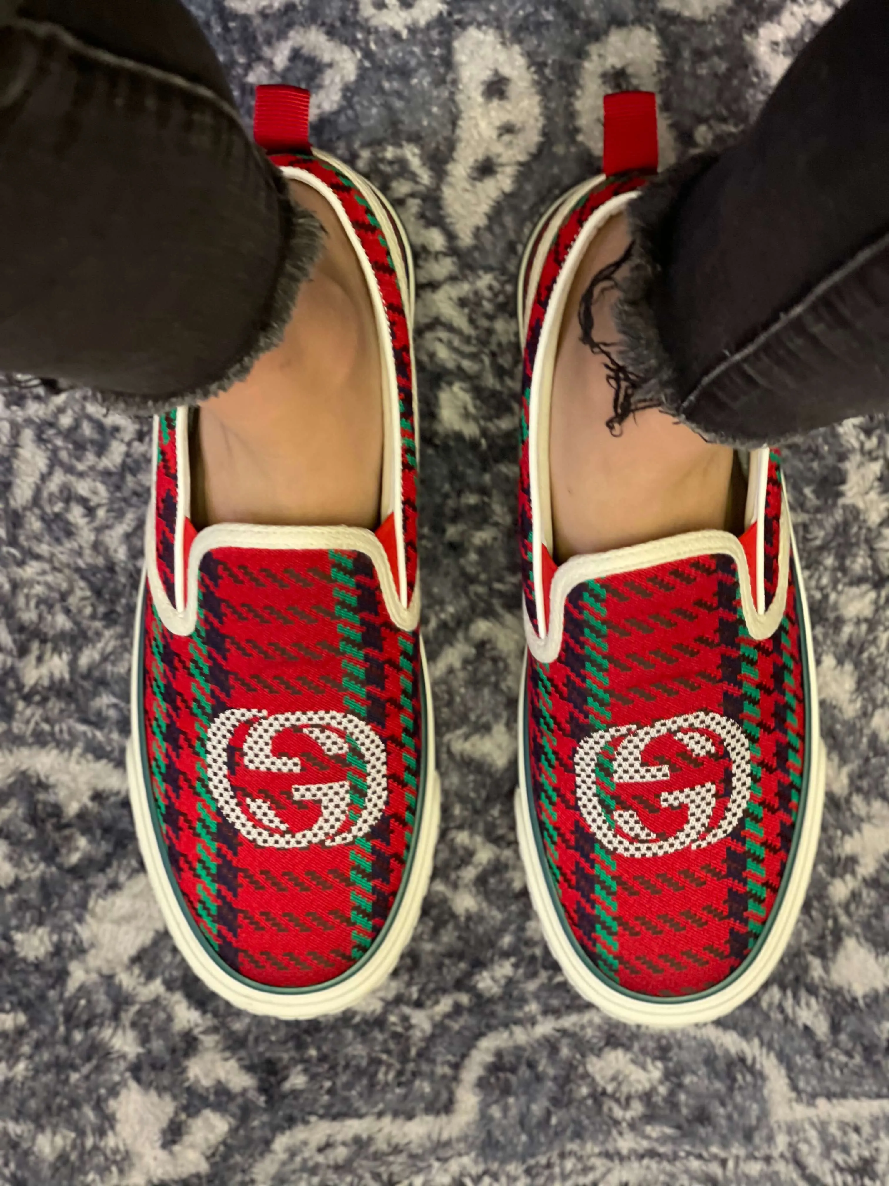 Gucci Tennis 1977 Red Green Slip On Sneakers