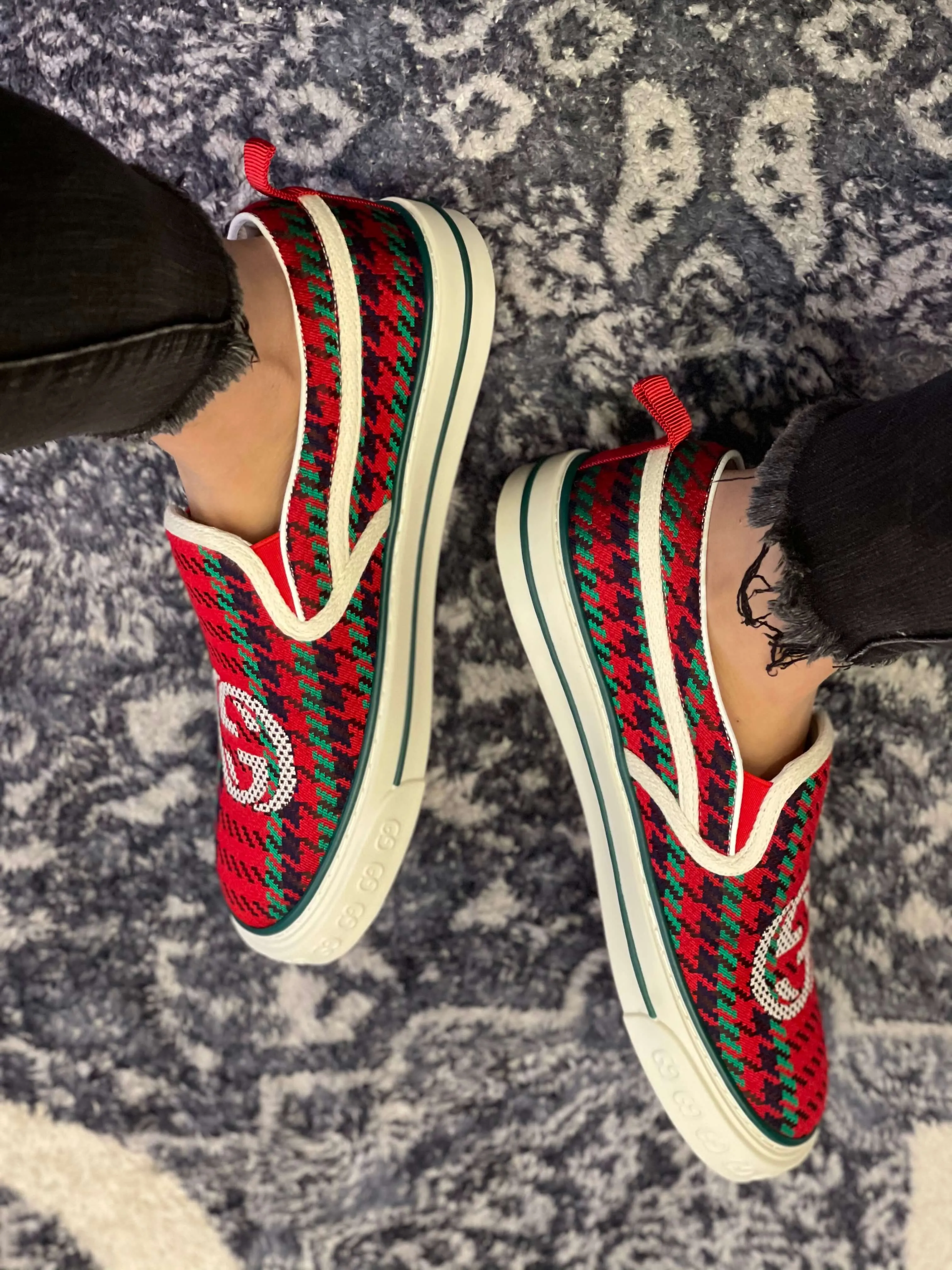 Gucci Tennis 1977 Red Green Slip On Sneakers