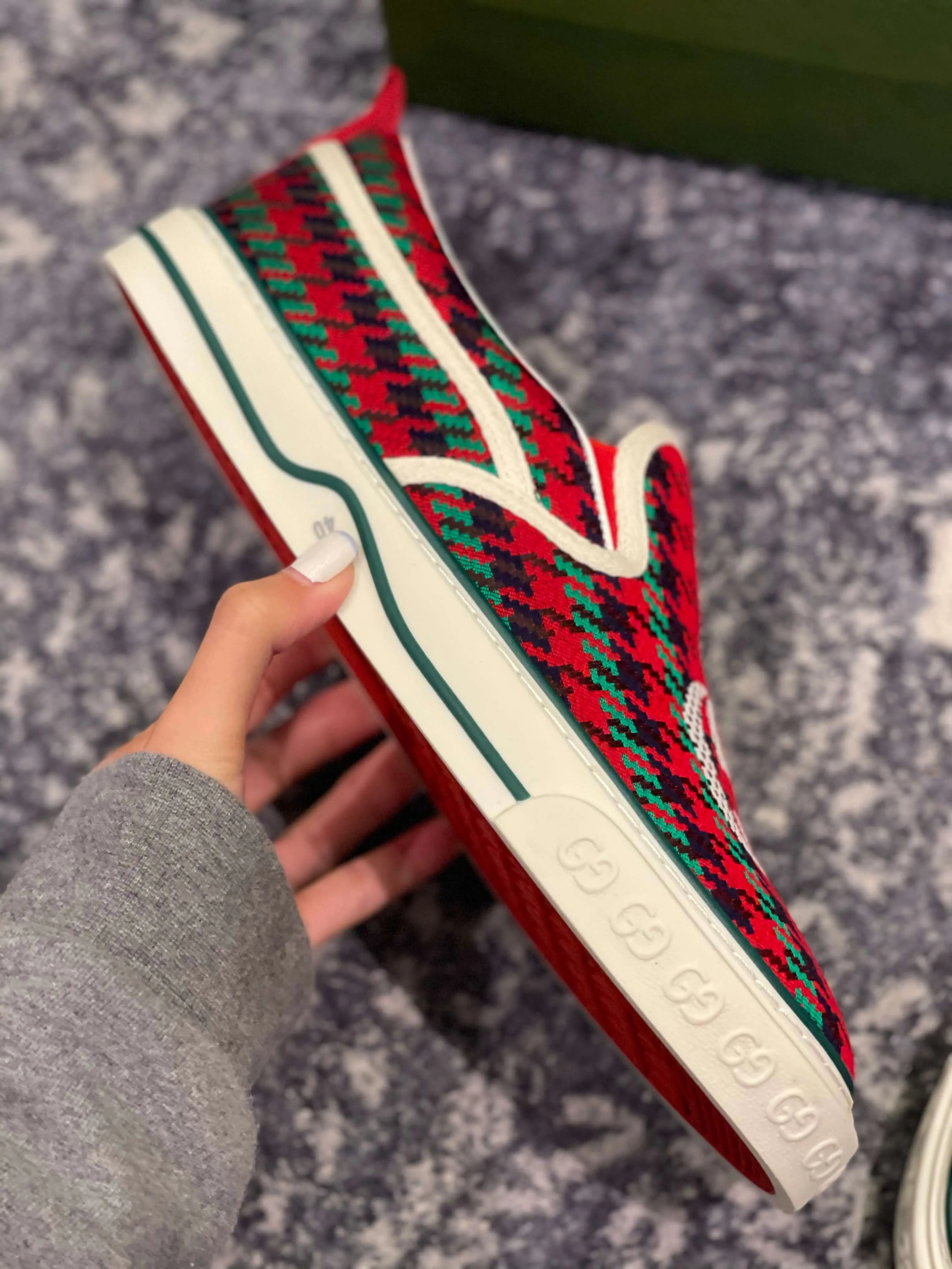 Gucci Tennis 1977 Red Green Slip On Sneakers