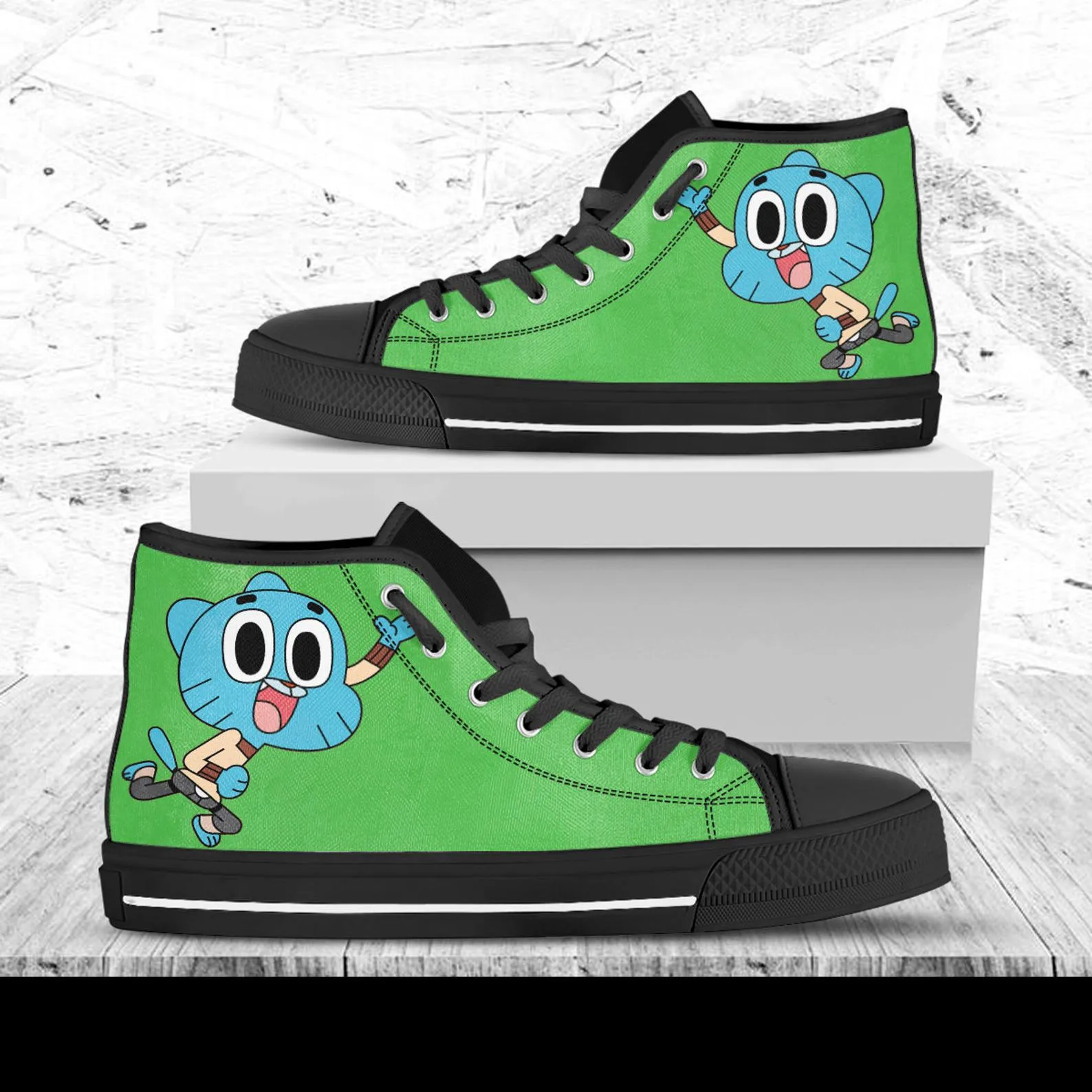 Gumball Custom Shoes, Cartoon Hightops, Cartoon Network Shoes, Custom Hi Tops, Gumball Beads Shoes, Gumbal Machine Shoes