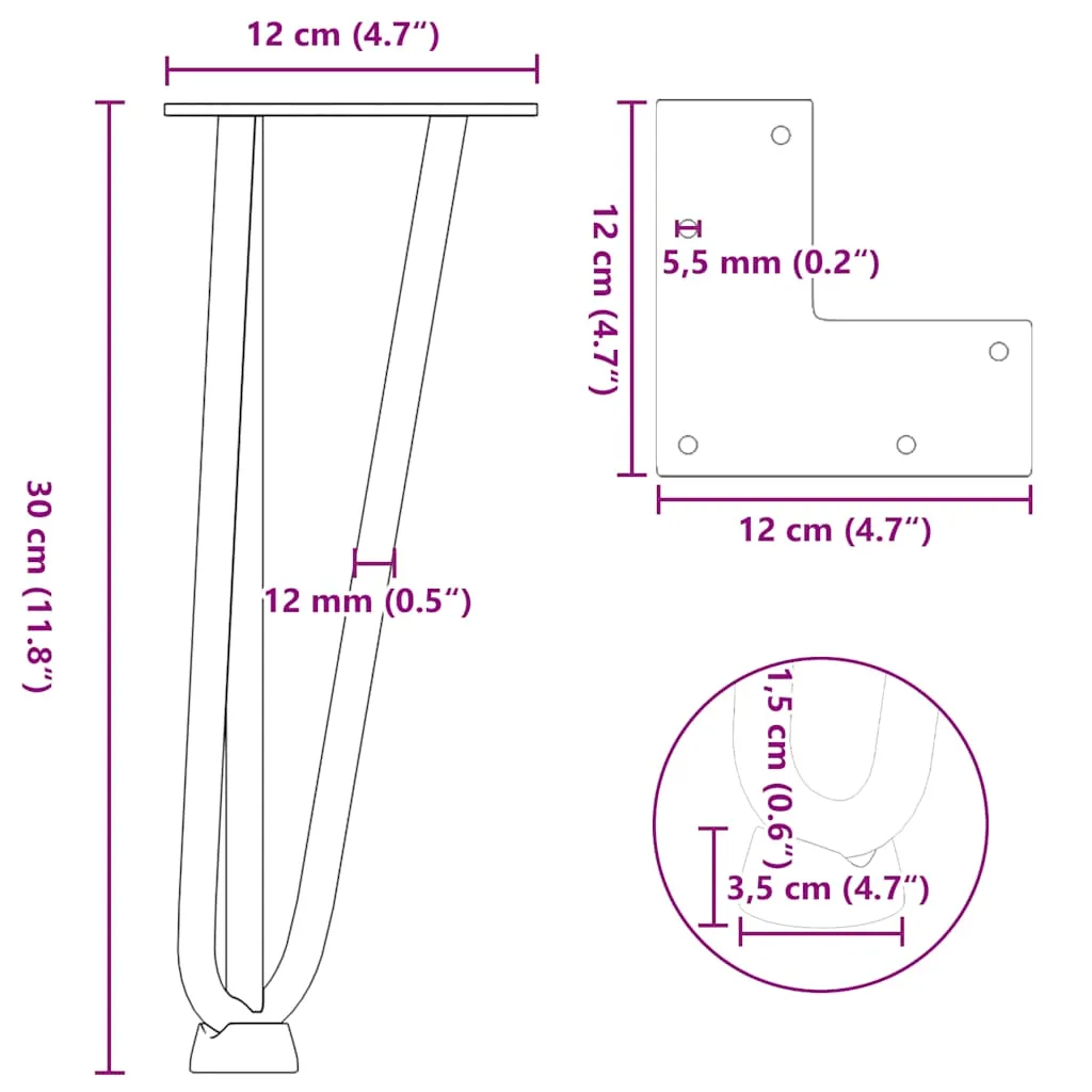 Hairpin Table Legs 4 pcs Black 30 cm Solid Steel