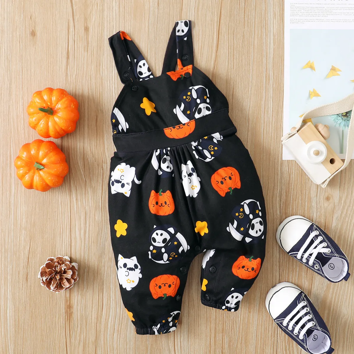 Halloween Baby Suspender Jumpsuits Pumpkin Ghost Bat Baby Rompers Outfits