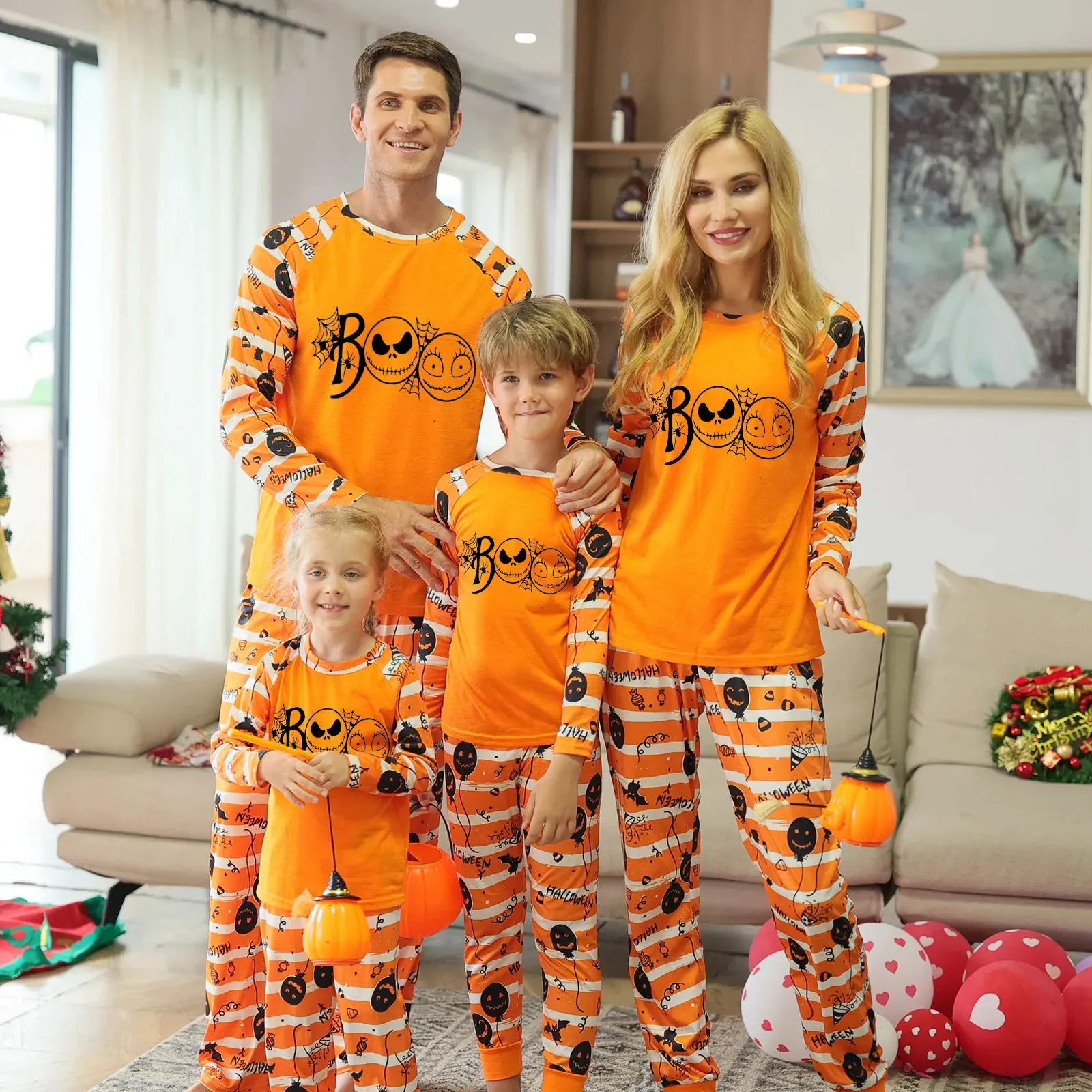 Halloween Family Pajama Trick or Treat Boo Matching Halloween Skull Print Sleepwear Family Look Pyjamas