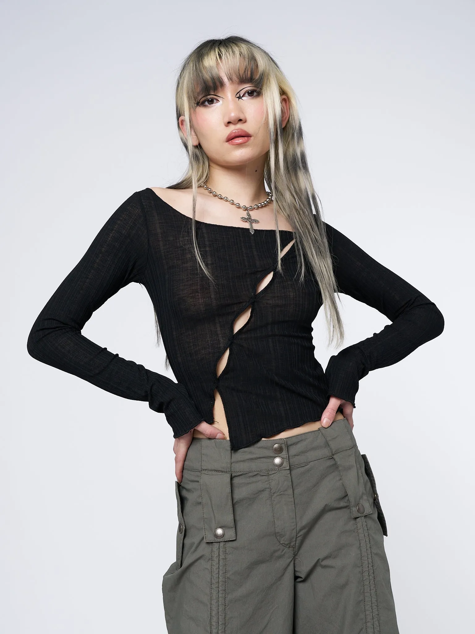 Hana Black Asymmetrical Cut Out Top