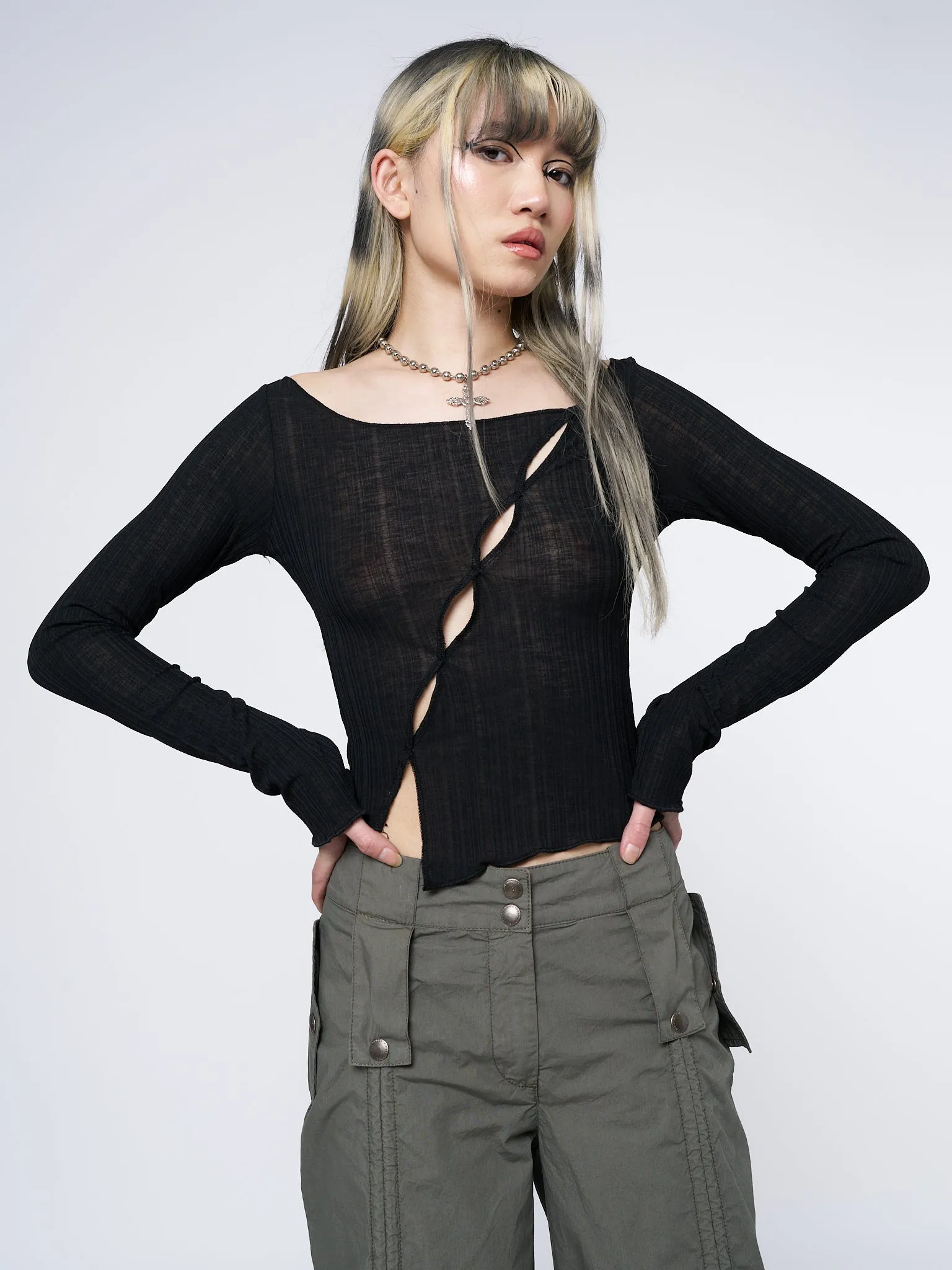 Hana Black Asymmetrical Cut Out Top