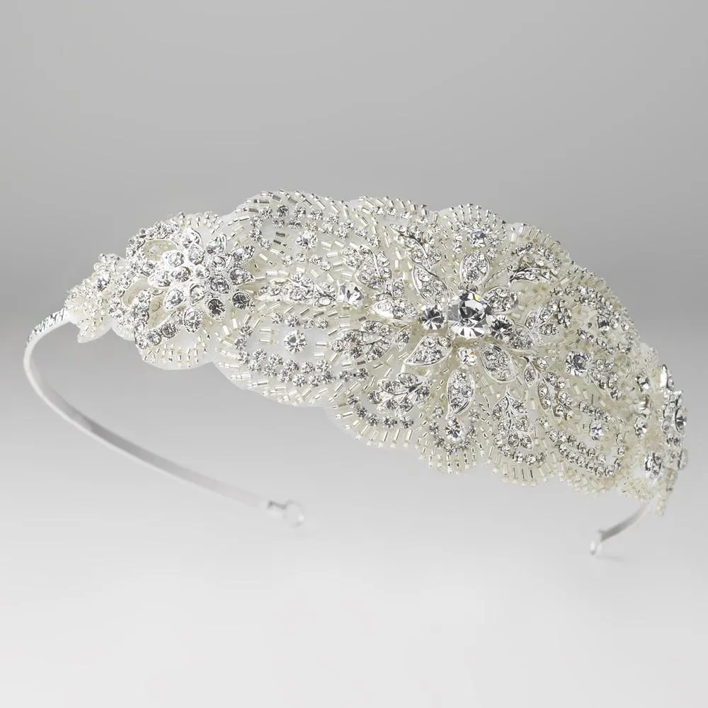 Hand beaded Crystal Encrusted Bridal Lace Side Headband