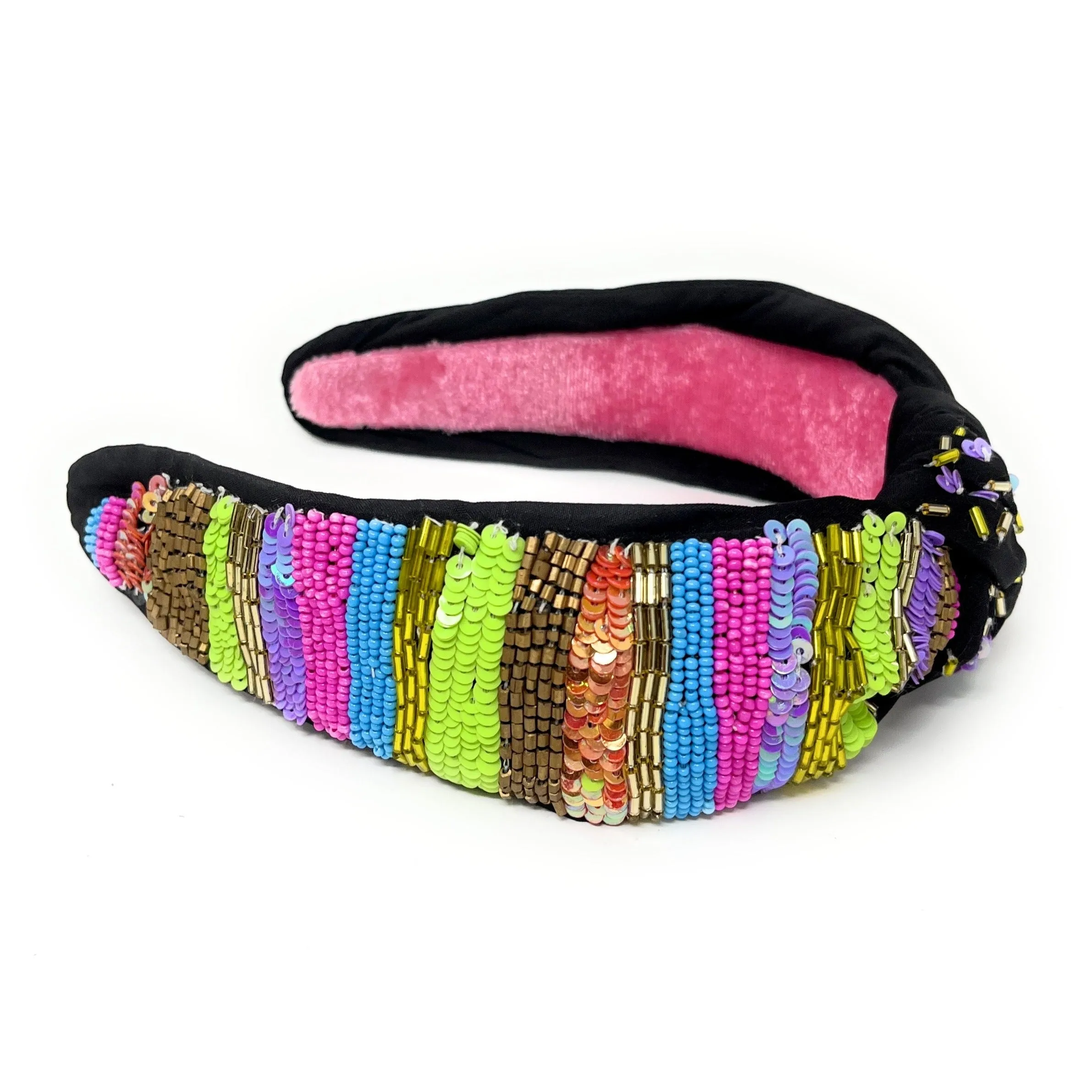 Hand Beaded Multicolored Knot Headband