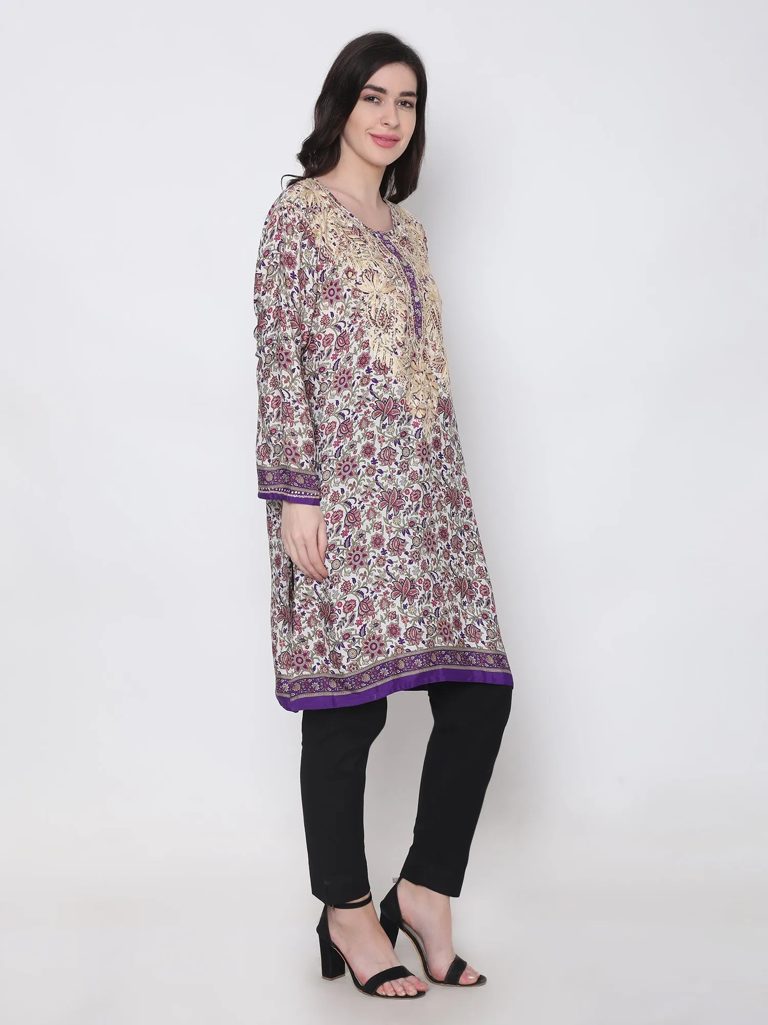 Hand embroidery Chikankari Tunic-Purple