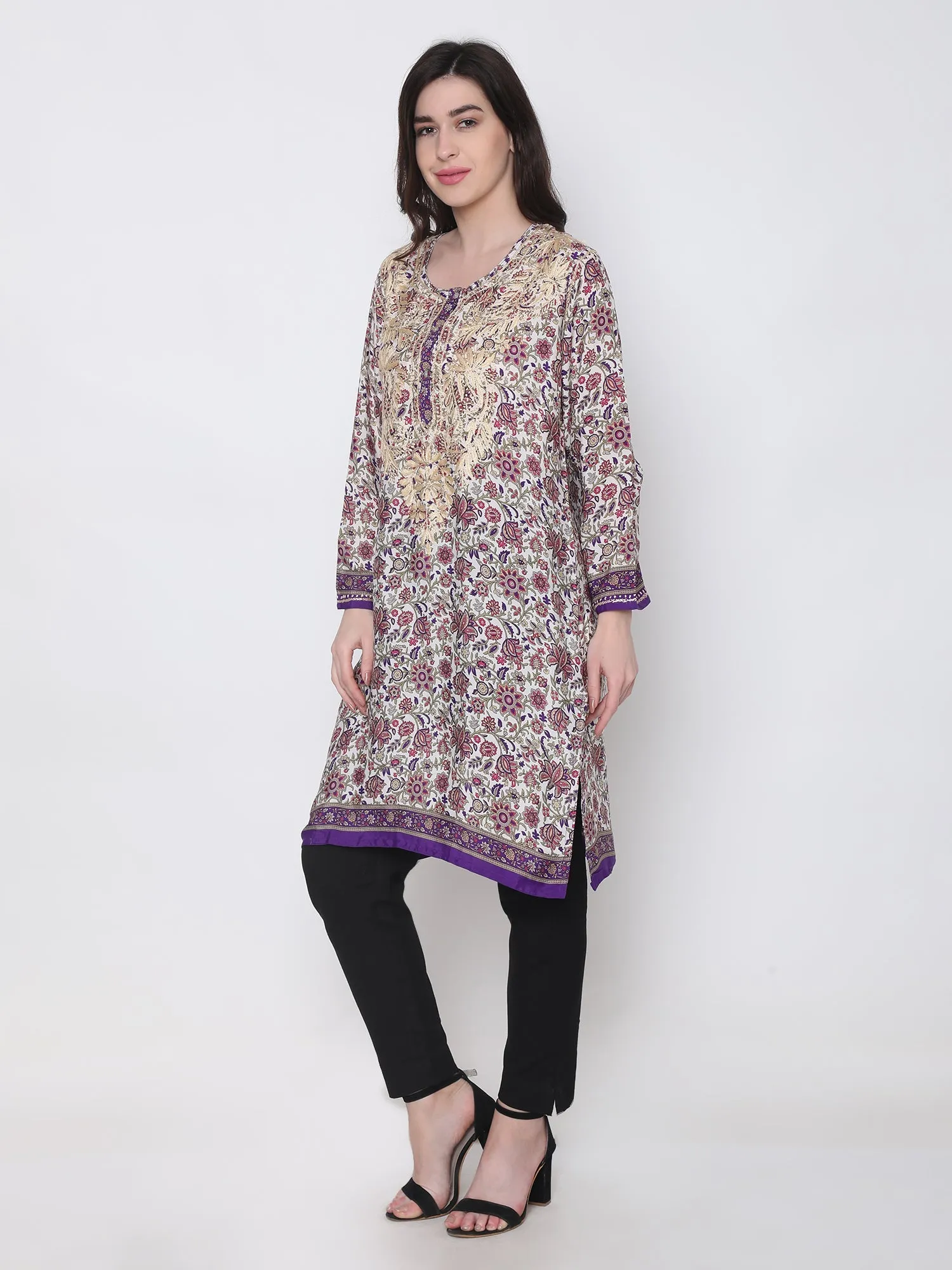 Hand embroidery Chikankari Tunic-Purple