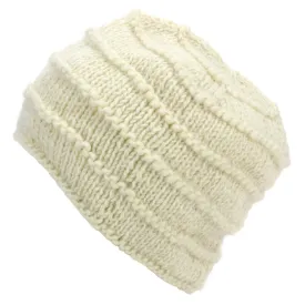 Hand Knitted Wool Beanie Hat - Plain Cream