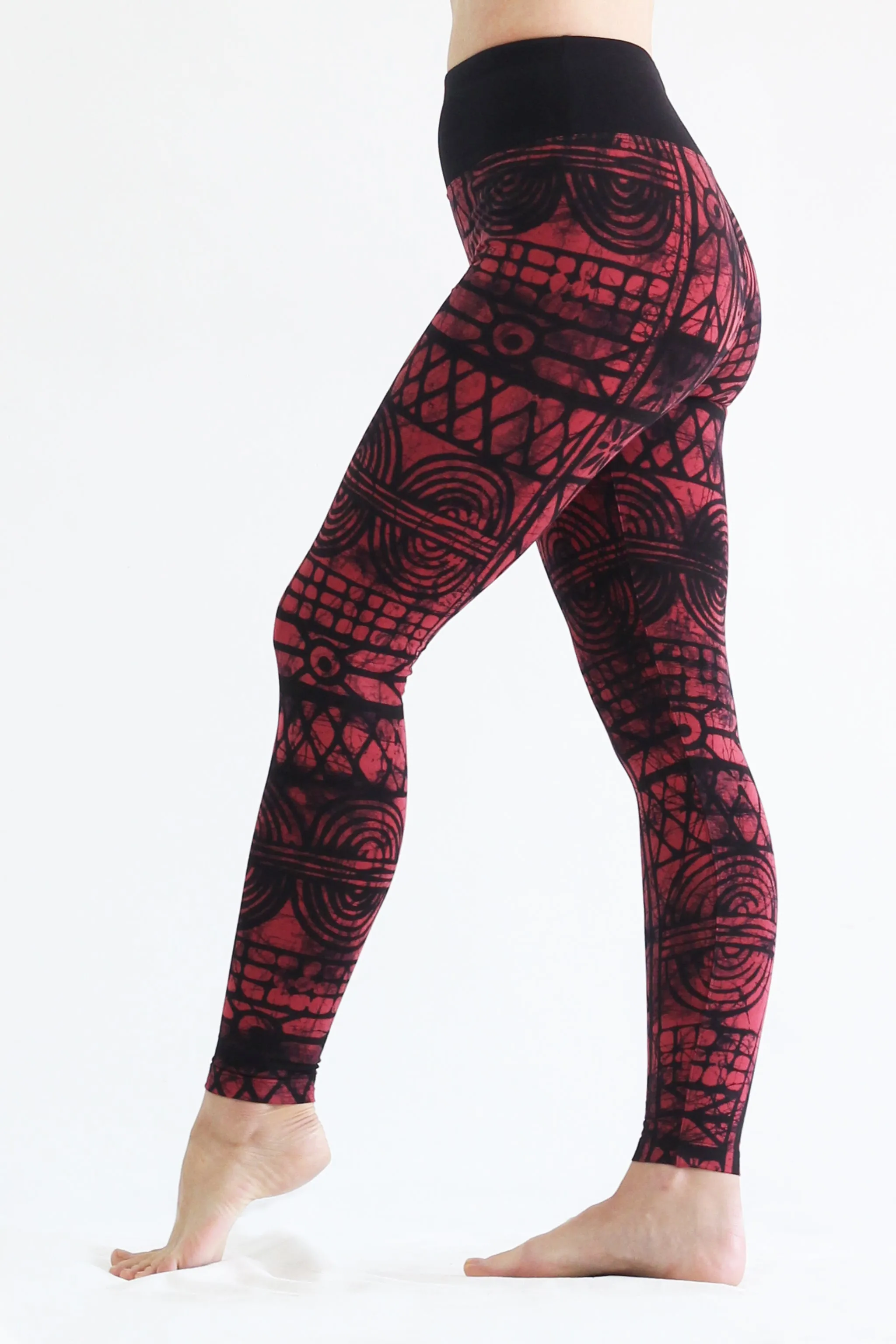 Hand Painted Leggings - BlackTop ExnO's Red