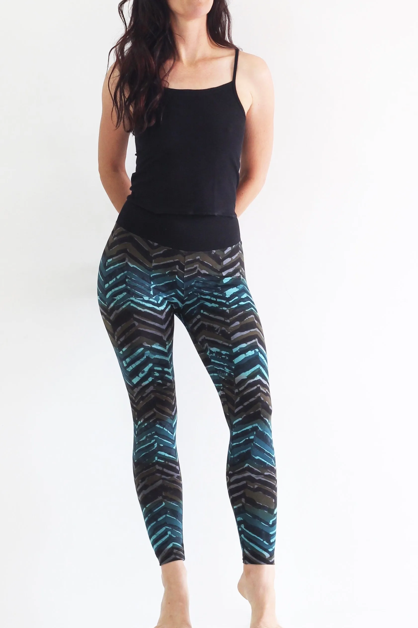 Hand Painted Leggings - Blue Chev