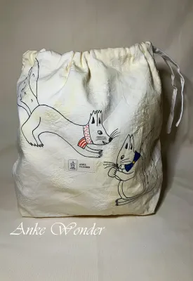 Hand-Painted Squirrels Drawstring Bag Naturally Dyed