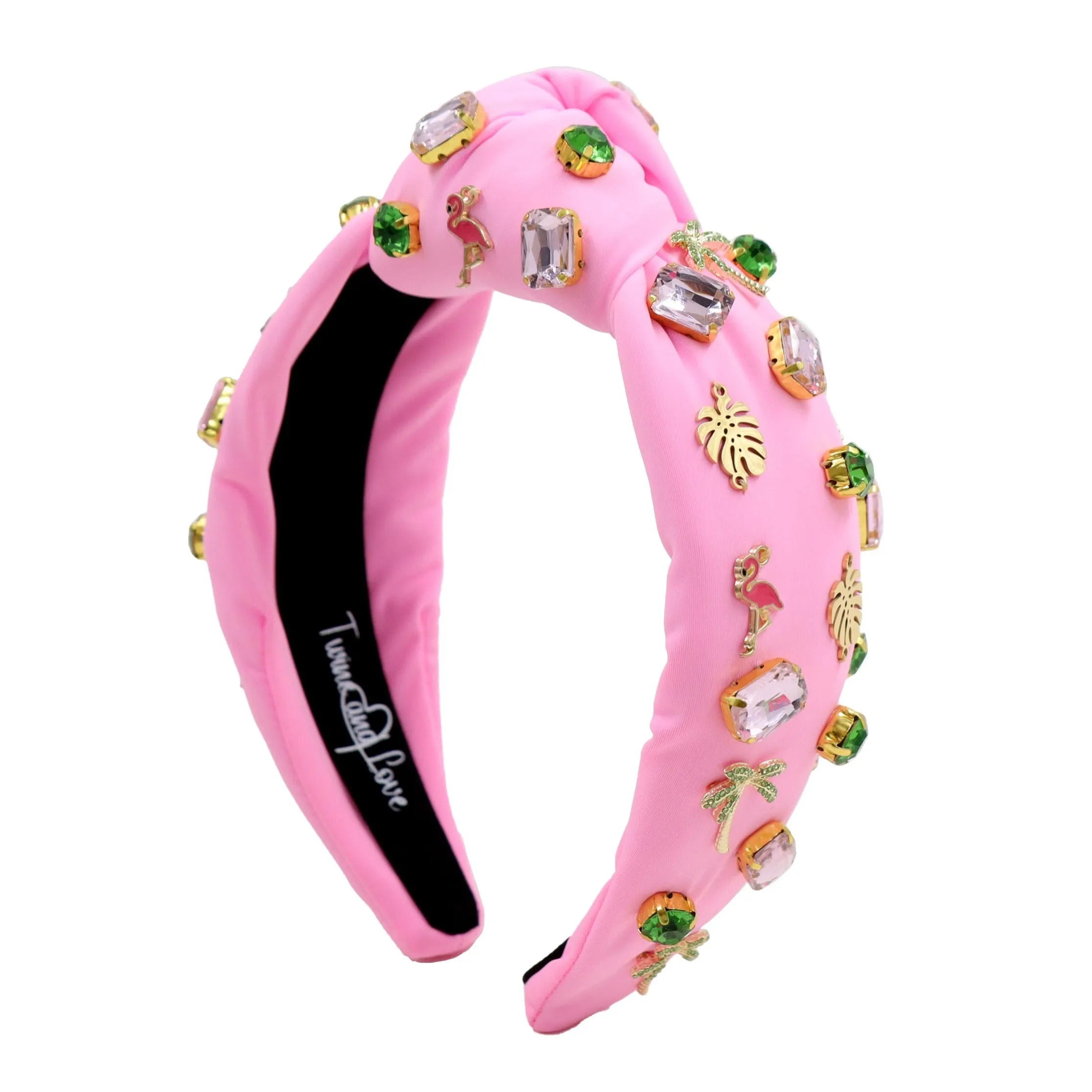 Hand Sewn Flamingo Jeweled Knot Headband