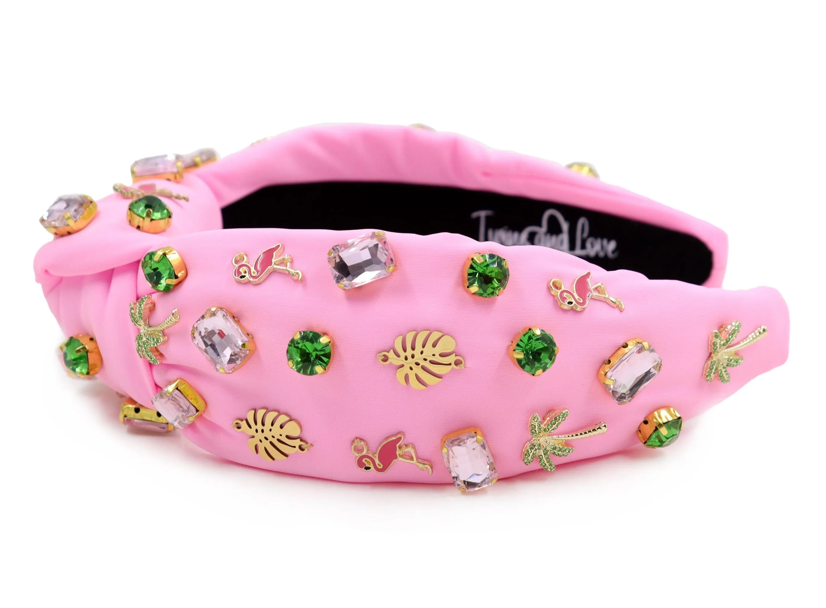 Hand Sewn Flamingo Jeweled Knot Headband