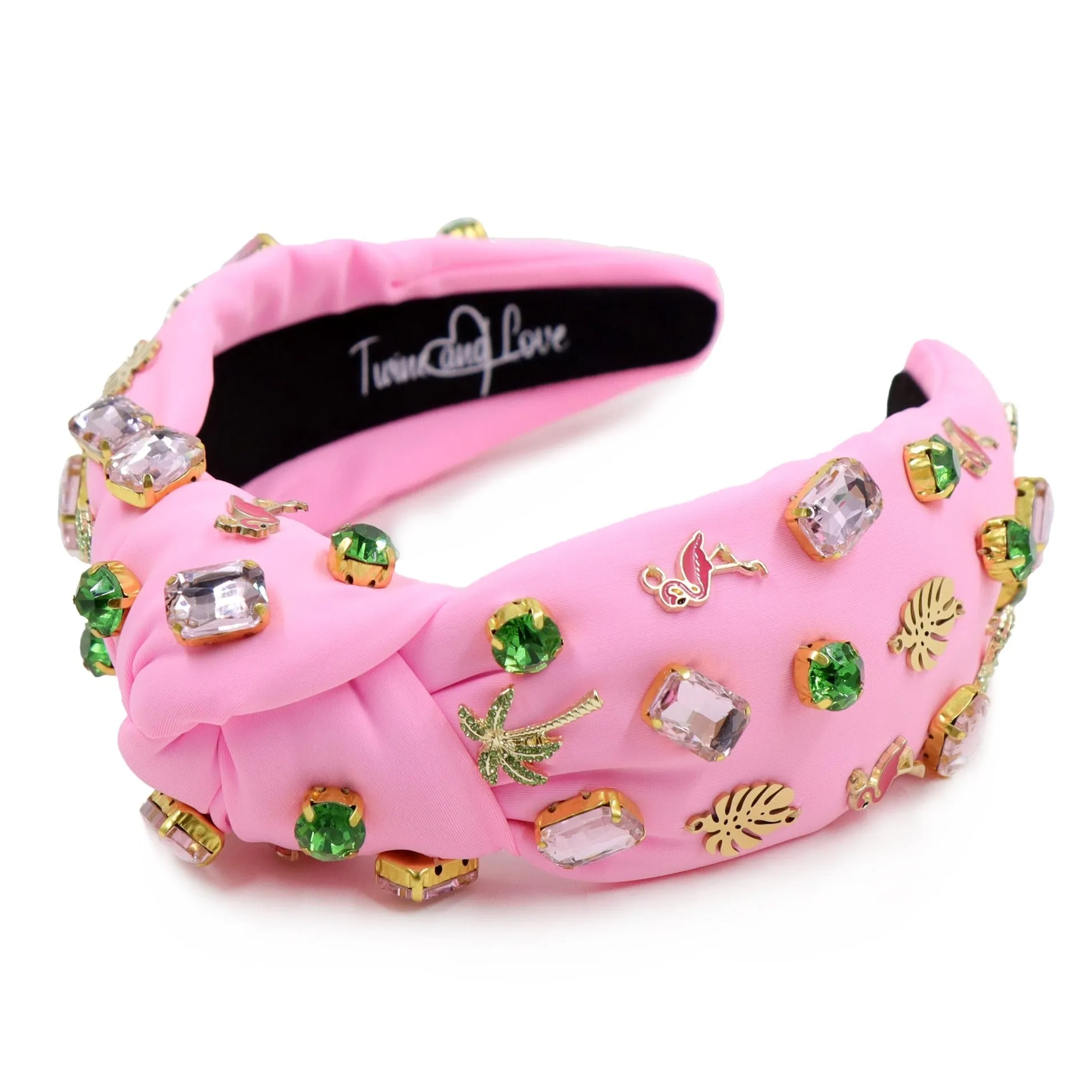 Hand Sewn Flamingo Jeweled Knot Headband