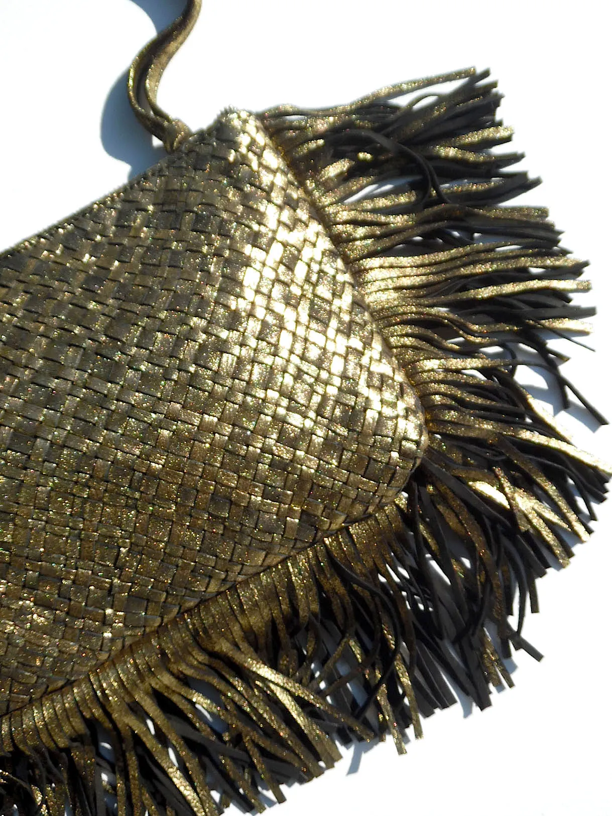 Hand Woven Leather Clutch With Fringe And Tassel Metallic