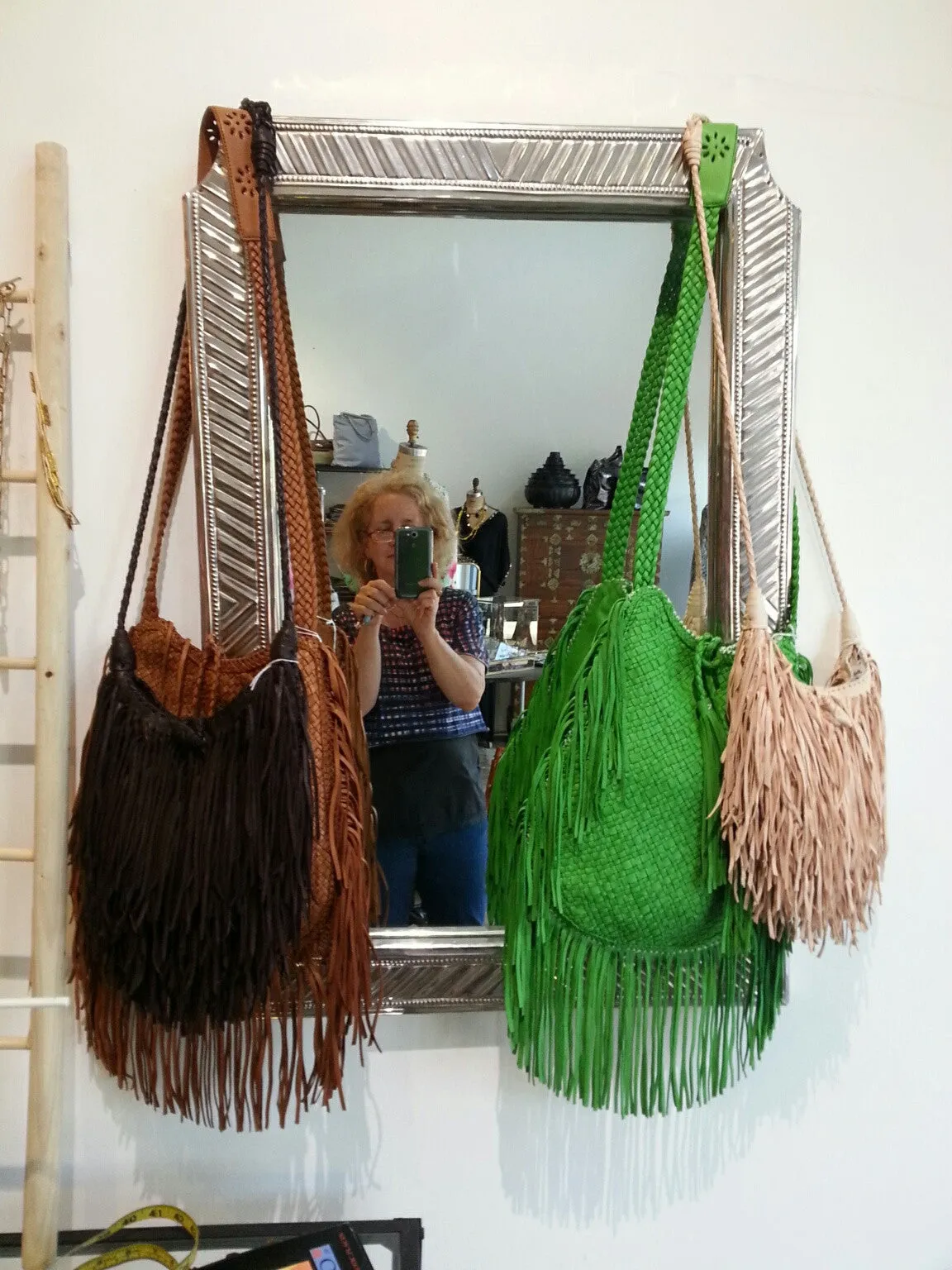 Hand Woven Leather Clutch With Fringe And Tassel Metallic