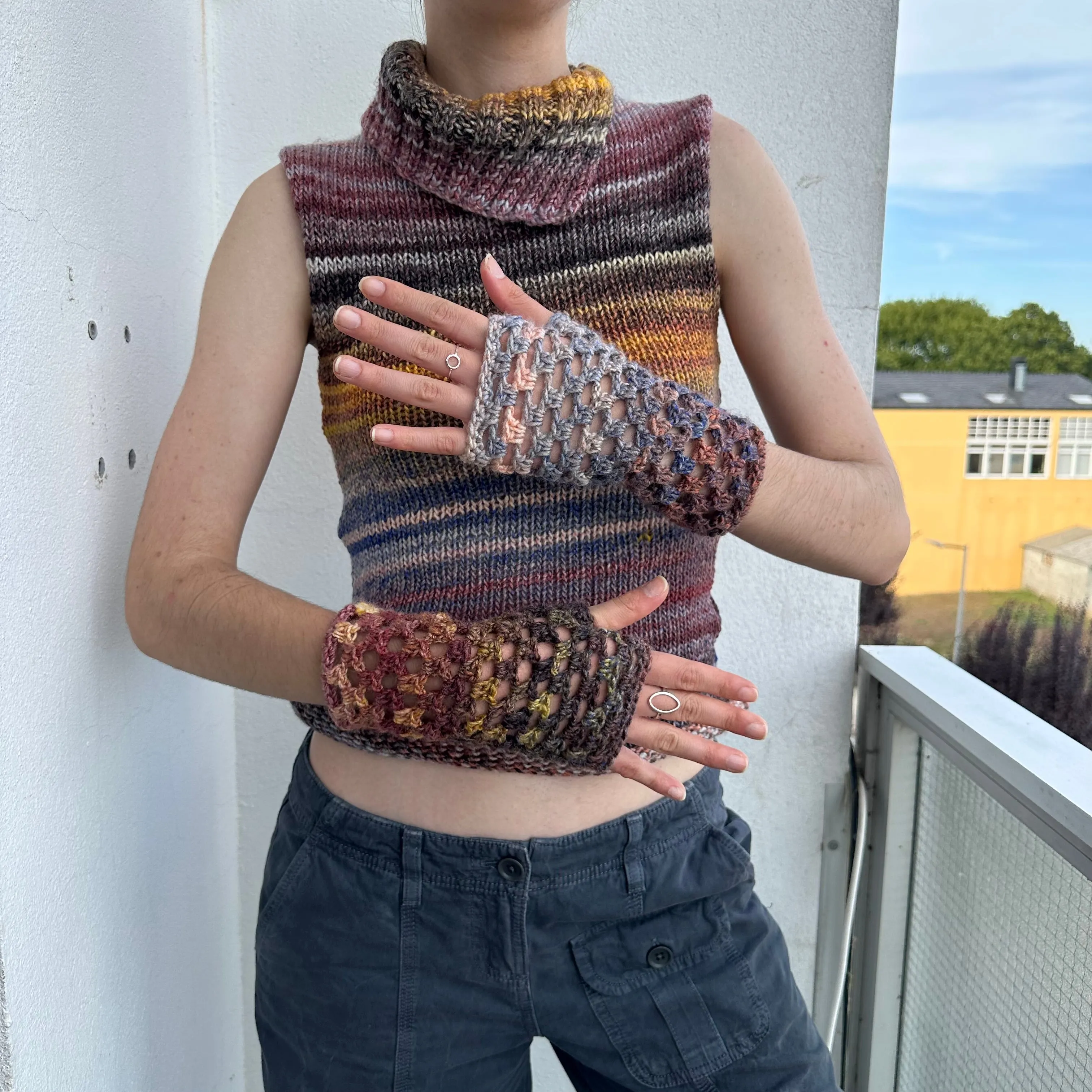 Handmade Aurora fishnet crochet ombré hand warmers