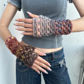 Handmade Aurora fishnet crochet ombré hand warmers