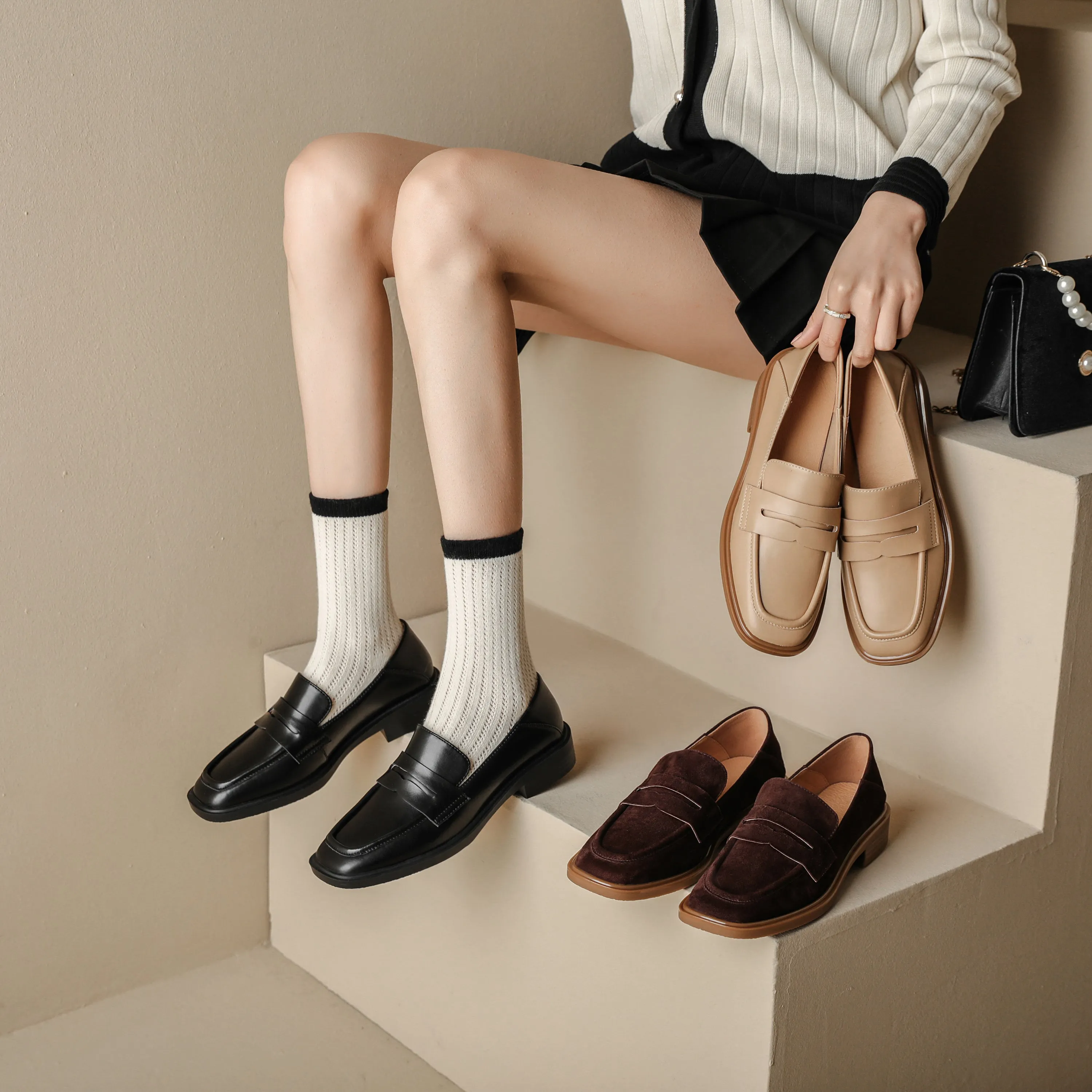 Handmade Classic Suede Leather Loafers Flats Women's Shoes