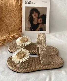 Handmade Grass Woven Flower Beach Slippers 2024 Summer New AG1008