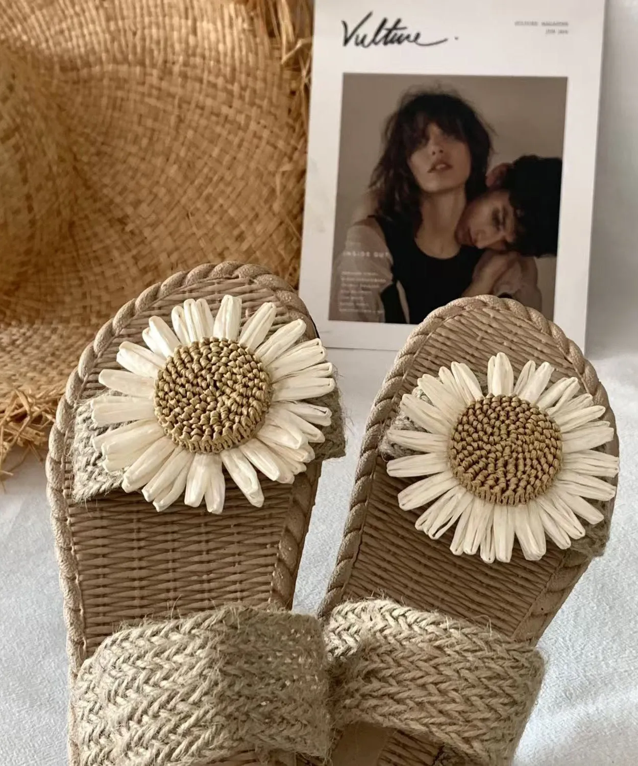 Handmade Grass Woven Flower Beach Slippers 2024 Summer New AG1008