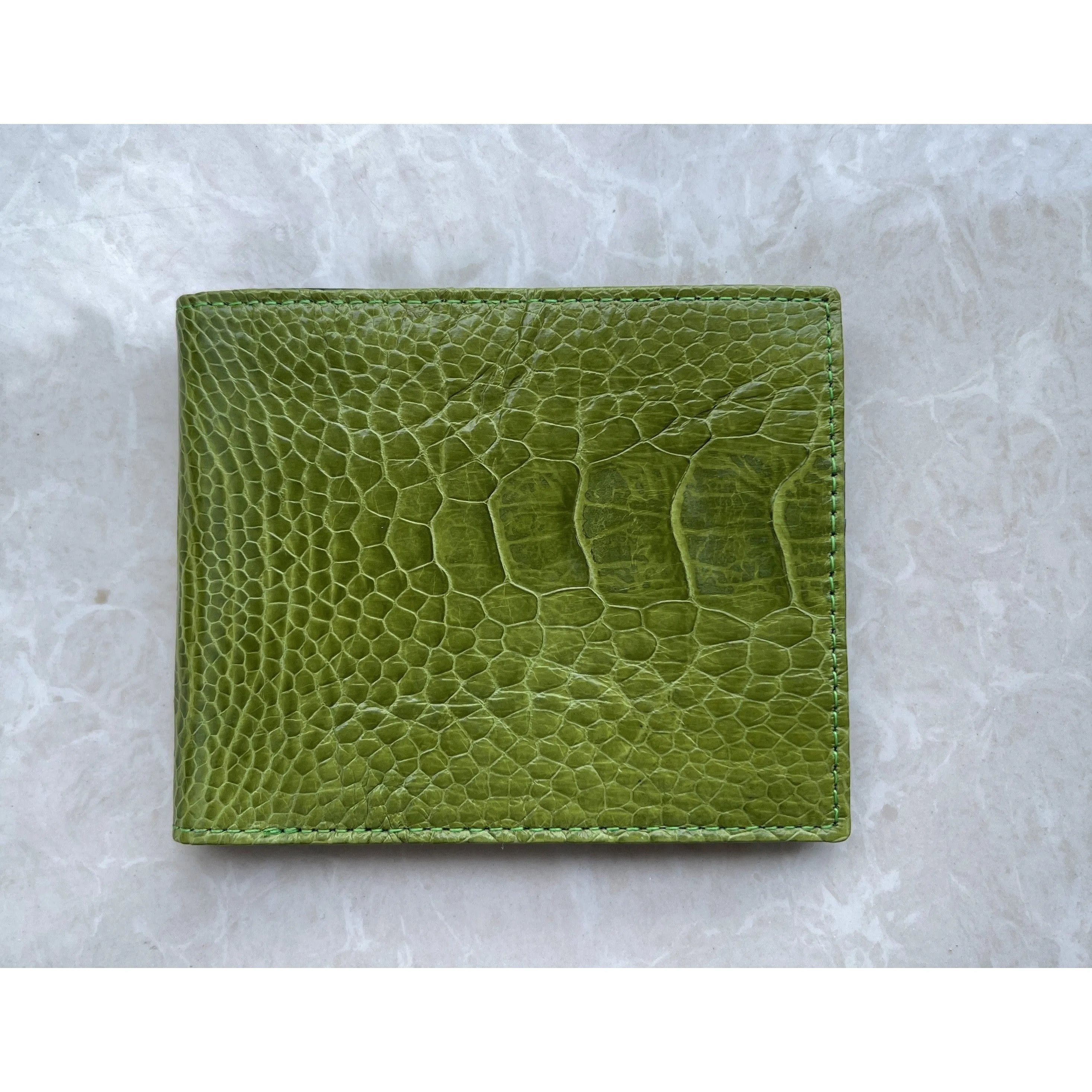 Handmade Green Ostrich Bifold Wallet for Men RFID Blocking | VINAM-97