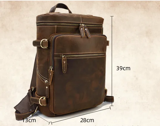 Handmade Large Capacity Leather Laptop Backpack 8027