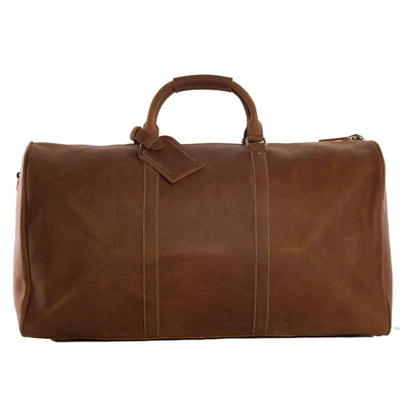 Handmade Large Vintage Ffll Grain Leather Travel Bag, Duffle Bag, Holdall Luggage Bag