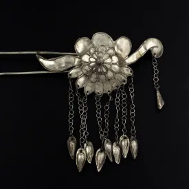 Handmade Miao Filigreed 2-Prong Bird Hair Stick with Tassels