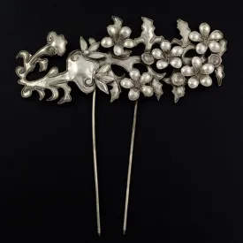 Handmade Miao Filigreed Costume 2-Prong Hair Stick Flowers