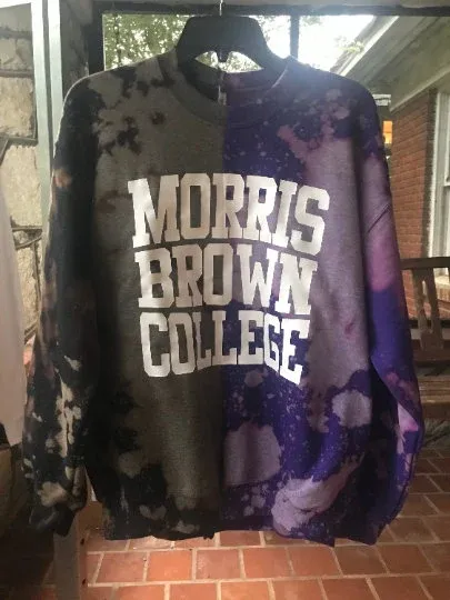 Handmade Morris Brown Purple Black Half and Half Hand Bleached Crew Neck Unisex Sweatshirt