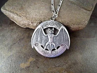 Handmade Oxidized Silver Bat Locket Necklace