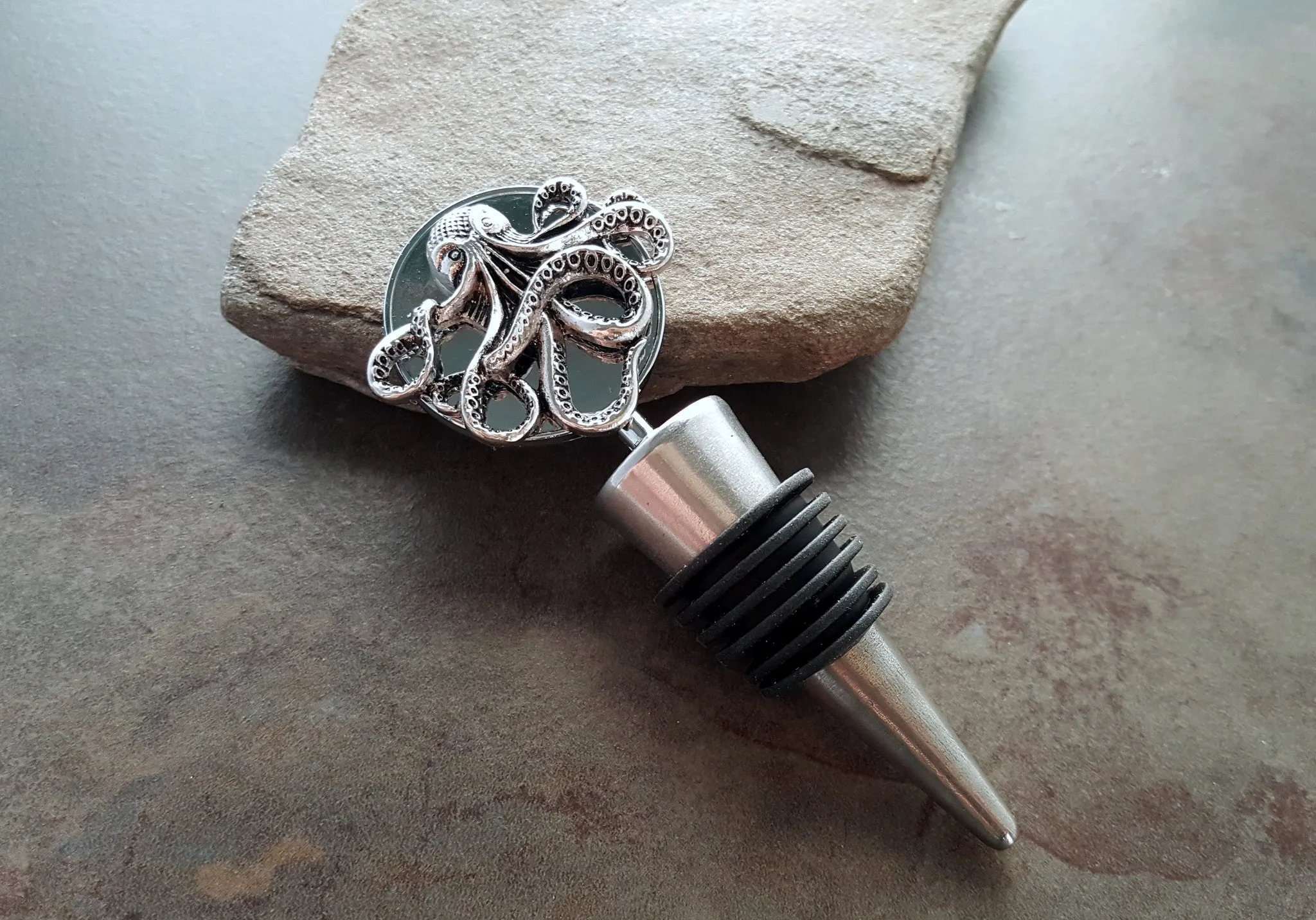 Handmade Oxidized Silver Octopus Wine Bottle Stopper