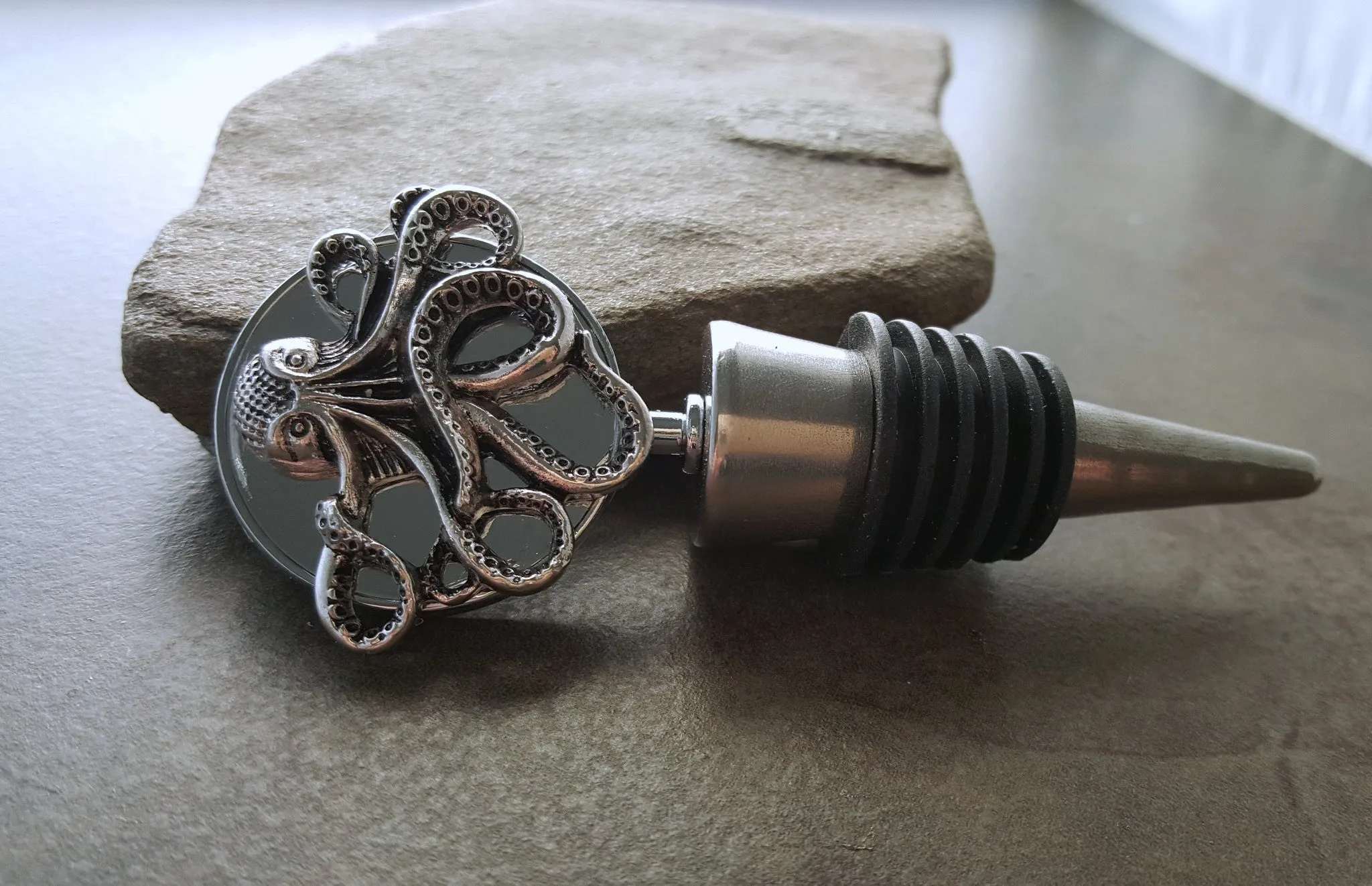 Handmade Oxidized Silver Octopus Wine Bottle Stopper