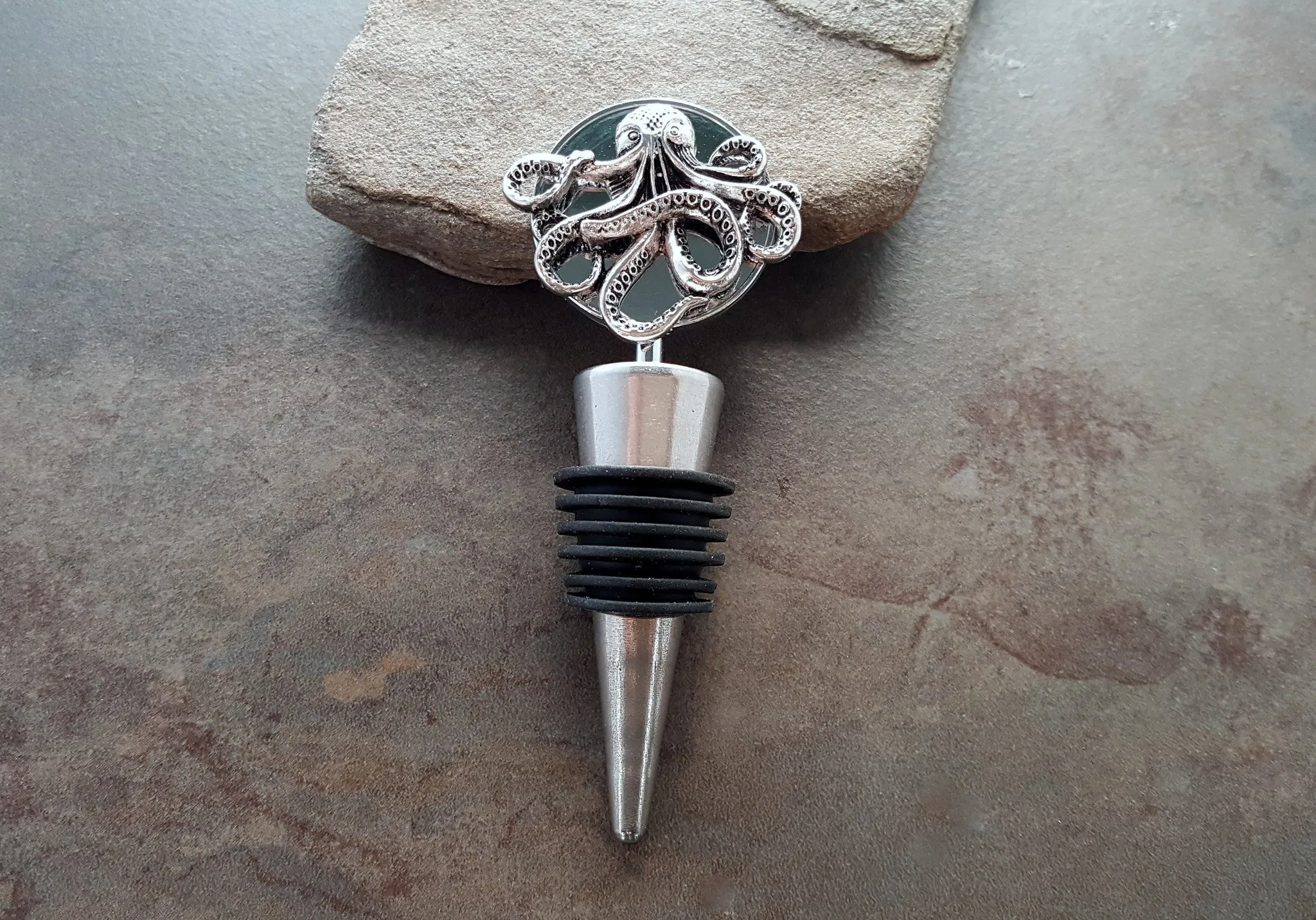 Handmade Oxidized Silver Octopus Wine Bottle Stopper