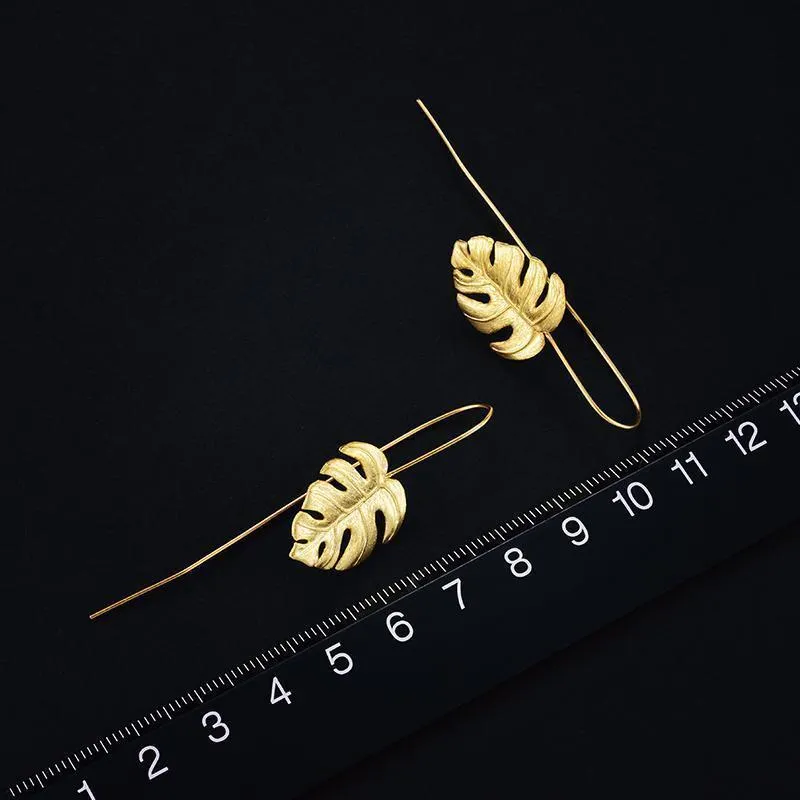 Handmade Palm Leaf Drop, Dangle Earrings, 925 Sterling Silver Fine Jewelry,  Monstera Leaves Design