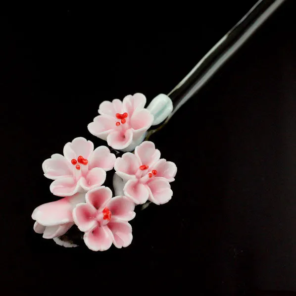 Handmade Porcelain China Hair Stick Peach Flower