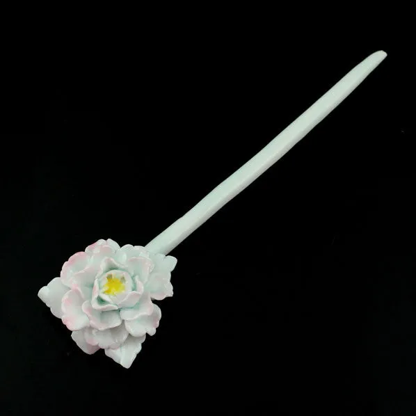 Handmade Porcelain China Hair Stick White Peony