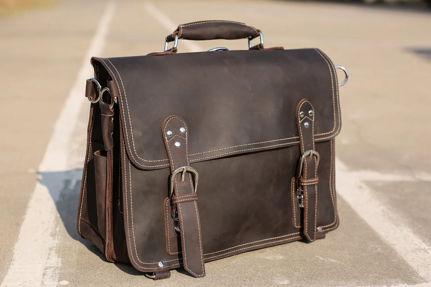 Handmade Rugged Leather Briefcase Satchel Messenger Laptop Bag