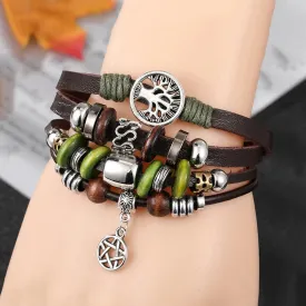 Handmade Weave Charm Tree of Life Wrap Leather Mens Bracelets for Women Star Bangles Femme Homme Male Jewellery Pulseras Mujer