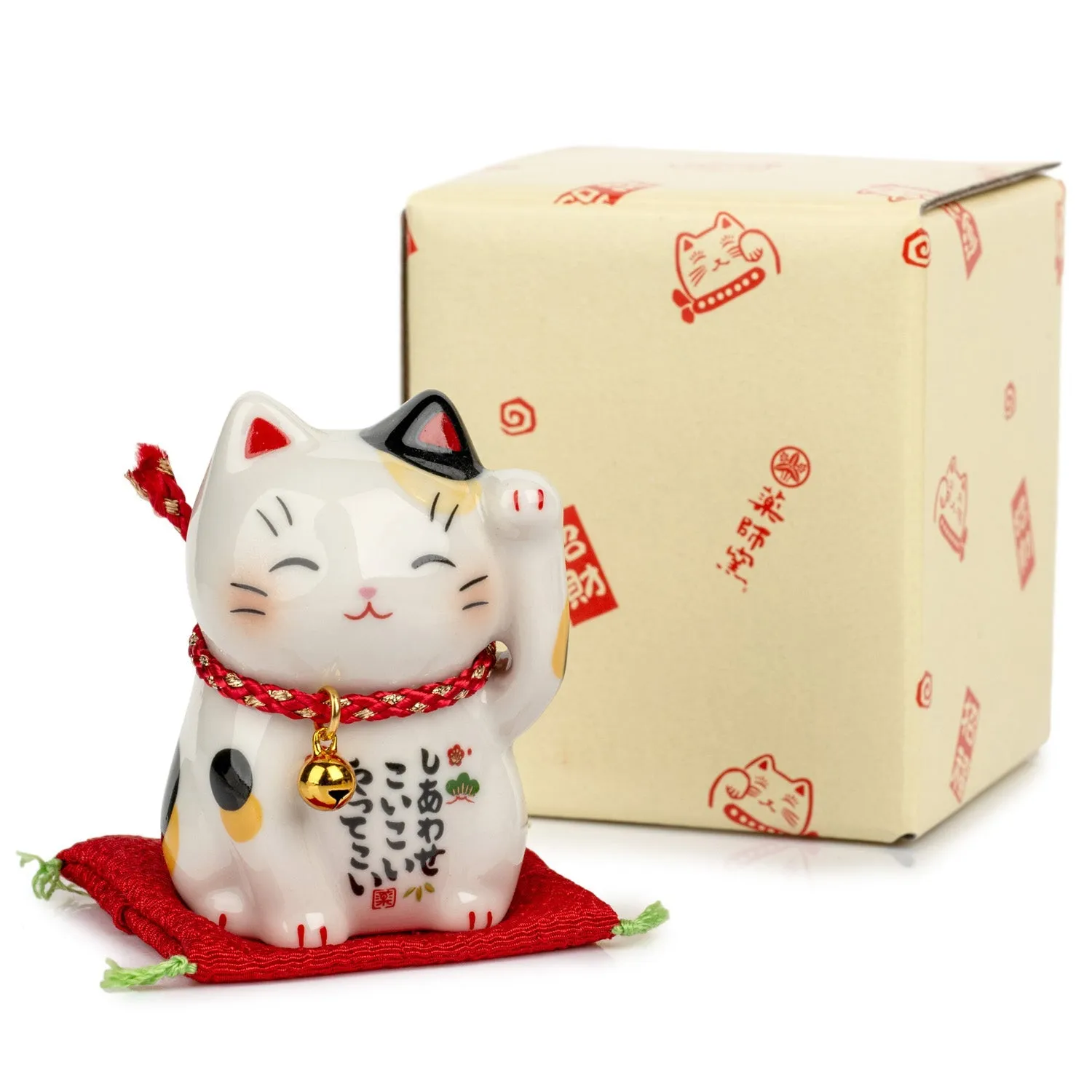 Happiness Japanese Lucky Cat and Red Cushion